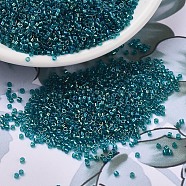 MIYUKI Delica Beads, Cylinder, Japanese Seed Beads, 11/0, (DB1764) Emerald Lined Aqua AB, 1.3x1.6mm, Hole: 0.8mm, about 10000pcs/bag, 50g/bag(SEED-X0054-DB1764)