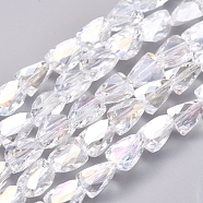 Electroplate Glass Beads Strands, AB Color Plated, Faceted, Triangle, Clear AB, 8x6x6mm, Hole: 1.2mm, about 76pcs/Strand, 21.65 inch(55cm)(X-EGLA-G035-A-AB01)