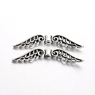 Tibetan Style Alloy Beads, Wing, Antique Silver, Lead Free, Nickel Free and Cadmium Free, 51x14x4mm, Hole: 2mm, about 370pcs/1000g(TIBEB-LF10808YKG-AS-FF)