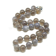 Natural Grey Agate Beaded Necklaces, with Alloy Lobster Clasps, Round, 18.8 inch~19.2  inch(48~49cm), round: 10mm(NJEW-S404-17)