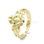 Brass Adjustable Rings, Flower, Real 18K Gold Plated, US Size 7 1/4(17.5mm)(RJEW-B051-49G)