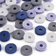 4 Colors Handmade Polymer Clay Beads, Heishi Beads, Disc/Flat Round, Lilac & Prussian Blue & Gray & White, 8x0.5~1.5mm, Hole: 2mm, about 11500pcs/1000g(CLAY-N011-032-10)