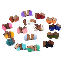Resin & Walnut Wood Stud Earring Findings, with 304 Stainless Steel Pin and Hole, Two Tone, Polygon, Mixed Color, 20.5x18.5mm, Hole: 2mm, Pin: 0.7mm(MAK-N032-022A)
