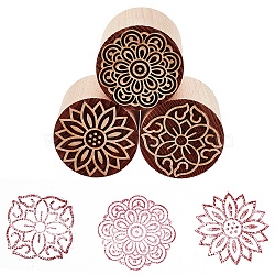 3Pcs 3 Styles Round Wooden Traditional Chinese Moon Cake Stamps, Dessert Stamp Cookies Mold, DIY Moon Cake Tools, Blanched Almond, Flower Pattern, 50~50.5x49.5~50mm, 1pc/style(AJEW-OC0004-19B)