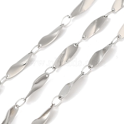 304 Stainless Steel Twist Oval Link Chains, Soldered, with Spool, Stainless Steel Color, 12x3x0.4mm, 4x2.6x0.4mm(CHS-K017-02P)