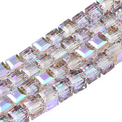Electroplate Transparent Glass Beads Strands, Faceted, Cube, Plum, 7x7x7mm, Hole: 1.4mm, about 100pcs/strand, 26.77 inch(68cm)(EGLA-N002-28-C01)