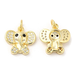 Brass with Cubic Zirconia Pendants, Long-Lasting Plated, Lead Free & Cadmium Free, Elephant Charm, Real 18K Gold Plated, 14x15x4mm(KK-K332-27G)