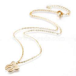 304 Stainless Steel Pendant Necklaces, with Lobster Claw Clasps, Tooth Shape, Golden, 18.1 inch(46cm)(NJEW-F207-04G)