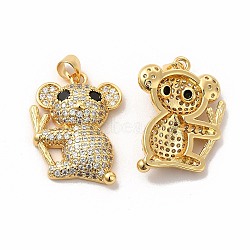 Rack Plating Brass Micro Pave Cubic Zirconia Charms, Cadmium Free & Lead Free, Real 18K Gold Plated, Long-Lasting Plated, Koala Charm, Clear, 25x18.5x5mm, Hole: 3.5x4.5mm(KK-G456-12G)