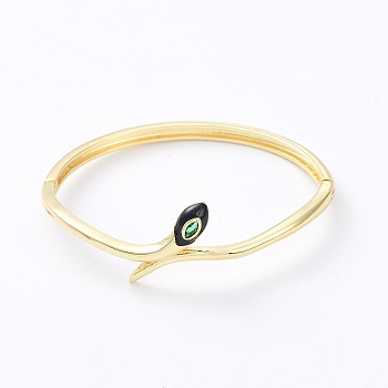 Enamel Snake Hinged Bangle with Cubic Zirconia, Brass Jewelry, Real 18K Gold Plated, Inner Diameter: 2x2-1/4 inch(5.05x5.8cm)