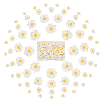 100Pcs 4 Styles Flatback Hair & Costume Accessories Ornaments Resin Flower Daisy Cabochons, White, 9~26x2.5~7mm, 25pcs/style