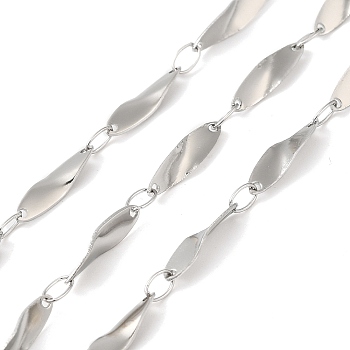 304 Stainless Steel Twist Oval Link Chains, Soldered, with Spool, Stainless Steel Color, 12x3x0.4mm, 4x2.6x0.4mm