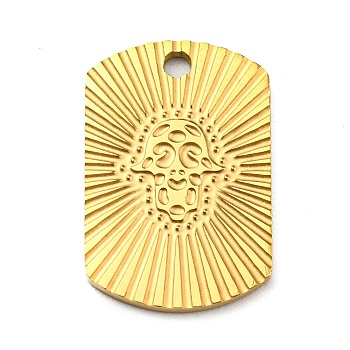 Ion Plating(IP) 316L Surgical Stainless Steel Pendants, Textured, Rectangle with Hamsa Hand Charm, Real 18K Gold Plated, 20x13.5x1.5mm, Hole: 1.8mm