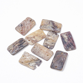 Natural Akoya Shell Links connectors, Rectangle, 17~18x10~12x1.5mm, Hole: 1mm