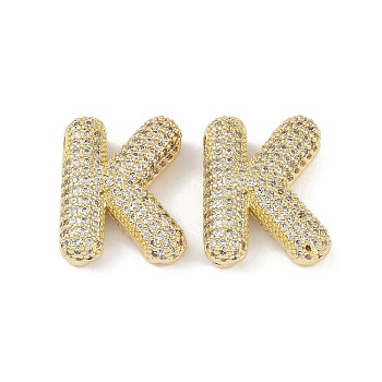 Brass Micro Pave Clear Cubic Zirconia Pendants, Letter K, 24x24.5x7mm, hole: 3.5x2mm