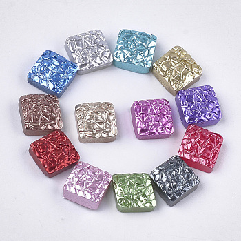 Resin Cabochons, Imitation Pearl, Textured, Square, Mixed Color, 12x12x5mm