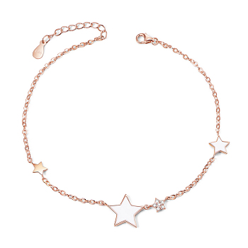 SHEGRACE 925 Sterling Silver Anklet, with Micro Pave AAA Cubic Zirconia and Enamel Star, Rose Gold, 8-1/4 inch(210mm)