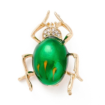 Beetle Enamel Pin, Exquisite Insect Alloy Rhinestone Brooch for Women Girl, Golden, Green, 39x30x10mm, Pin: 0.7mm