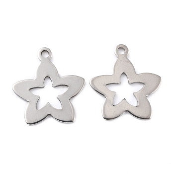201 Stainless Steel Pendants, Star, Stainless Steel Color, 16.5x15x0.9mm, Hole: 1.4mm