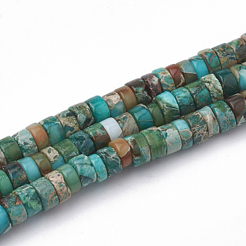 Synthetic Imperial Jasper Beads Strands, Heishi Beads, Flat Round/Disc, Teal, 4~5x2~2.5mm, Hole: 0.5mm, about 173pcs/strand, 15.5 inch