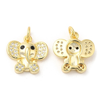 Brass with Cubic Zirconia Pendants, Long-Lasting Plated, Lead Free & Cadmium Free, Elephant Charm, Real 18K Gold Plated, 14x15x4mm