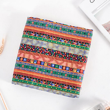 Rectangle Printed Cotton Linen Fabric, for Patchwork, Sewing Tissue to Patchwork, with Ethnic Style Pattern, Colorful, 145x50cm