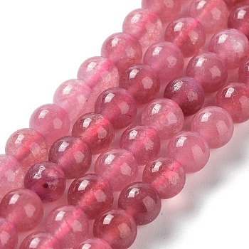 Dyed Natural Malaysia Jade Beads Strands, Round, Light Coral, 6mm, Hole: 1mm, about 31pcs/strand, 7.48 inch(19cm)