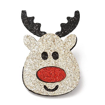 Christmas Theme PU Leather Brooch, Zinc Allloy Pin, Deer, 39x28x3mm