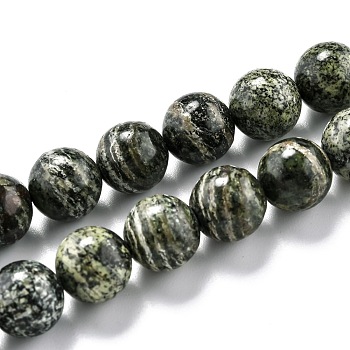 Natural Green Zebra Jasper Beads Strands, Round, 10.5mm, Hole: 1mm, about 37pcs/strand, 15.35''(39cm)