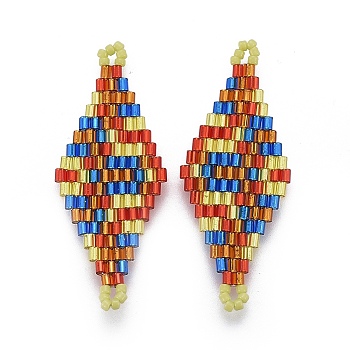 MIYUKI & TOHO Handmade Japanese Seed Beads Links, Loom Pattern, Rhombus, Colorful, 40~41.5x16~16.7x1.7~1.8mm, Hole: 1.4~1.5mm
