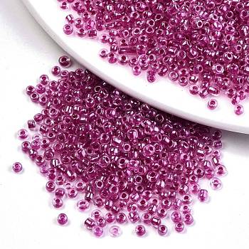 6/0 Glass Seed Beads, Transparent Inside Colours Luster, Round Hole, Round, Medium Violet Red, 6/0, 4~5x2.5~4.5mm, Hole: 1.2mm, about 500pcs/50g