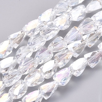 Electroplate Glass Beads Strands, AB Color Plated, Faceted, Triangle, Clear AB, 8x6x6mm, Hole: 1.2mm, about 76pcs/Strand, 21.65 inch(55cm)