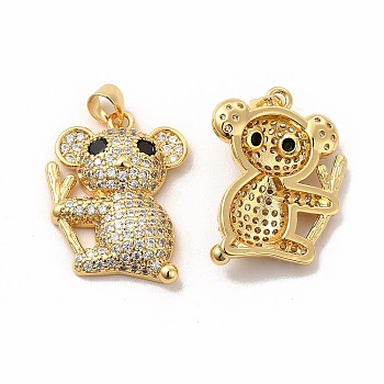Rack Plating Brass Micro Pave Cubic Zirconia Charms, Cadmium Free & Lead Free, Real 18K Gold Plated, Long-Lasting Plated, Koala Charm, Clear, 25x18.5x5mm, Hole: 3.5x4.5mm