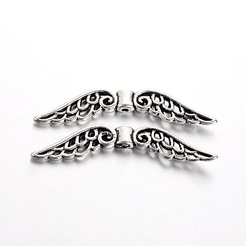 Tibetan Style Alloy Beads, Wing, Antique Silver, Lead Free, Nickel Free and Cadmium Free, 51x14x4mm, Hole: 2mm, about 370pcs/1000g