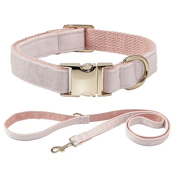 Adjustable Polyester Dog Collars & Leash Set, Cat Dog Choker Necklace, with Side Release Buckle, Pink, 390~600x25mm