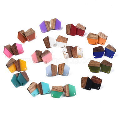 Stainless Steel Color Mixed Color Polygon Resin+Wood Stud Earring Findings