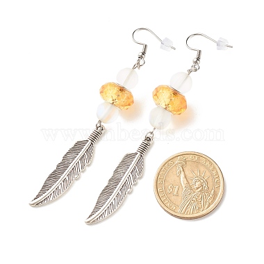 Feather with Round Beads Long Dangle Earrings for Girl Women(EJEW-JE04681-04)-4