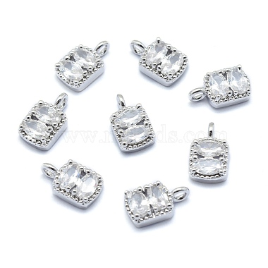 Real Platinum Plated Clear Rectangle Brass+Cubic Zirconia Charms