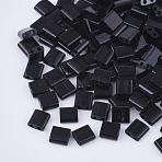FGB 2-Hole Glass Seed Beads, Opaque Colours, Square, Black, 5x4.5~5.5x2~2.5mm, Hole: 0.5~0.8mm, about 118pcs/10g(X-SEED-S031-L-049)