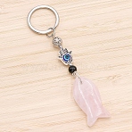  Natural Rose Quartz Fish Keychain, Hamsa Hand, 10cm(PW-WG77624-06)