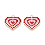 Alloy Enamel Pendants, Heart Charms, Golden, Pink, 21x22x1.5mm, Hole: 1.8mm(ENAM-T024-61A-G)