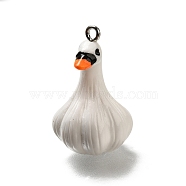 Cute Opaque Resin Pendants, with Platinum Iron Loop, Garlic Duck Charms, White, 29.5x18x18mm, Hole: 2mm(RESI-L044-01P)