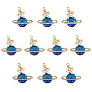 10Pcs Eco-Friendly Brass Micro Pave Cubic Zirconia Pendants, with Enamel, Long-Lasting Plated, Lead Free & Cadmium Free & Nickel Free, Real 18K Gold Plated, Planet, Colorful, 23x25x5mm, Jump Ring: 5x0.5mm, 3mm Inner Diameter(KK-SZ0005-76)