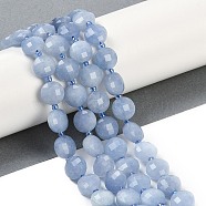 Natural White Jade Beads Strands, Dyed, Imitation Aquamarine, Faceted, Flat Round, with Seed Beads, Light Steel Blue, 9.5~10x5~6mm, Hole: 1mm, about 32~34pcs/strand, 15.75~14.96''(38~40cm)(G-B094-A13-01)