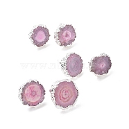 Natural Dyed Quartz Stud Earrings, with Stainless Steel Findings, Flat Round, Silver Color Plated, Plum, 14~22x14~22x5~6mm, Pin: 0.7mm(EJEW-P166-C01)