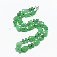 Natural Malaysia Jade Beaded Necklaces, with Alloy Lobster Clasps, Teardrop, Dyed, 18.1 inch~18.5 inch(46~47cm)(NJEW-S389-22)