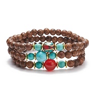 3Pcs 3 Style Natural & Synthetic Mixed Gemstone & Wood Stretch Bracelets Set with Indonesia Beaded for Women, Inner Diameter: 2-3/8 inch(6.5cm), 1Pc/style(BJEW-JB08421)