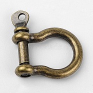Tibetan Style Alloy D-Ring Anchor Shackle Clasps, Antique Bronze, 25x19.5x3.5mm, Hole: 2mm(X-PALLOY-D355-AB)
