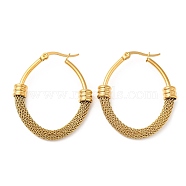 304 Stainless Steel Oval with Mesh Chains Hoop Earrings, Real 18K Gold Plated, 40x33.5x6mm(EJEW-M221-05G)