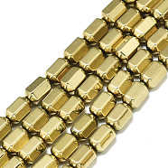 Electroplate Non-magnetic Synthetic Hematite Beads Strands, Hexagon, Real 18K Gold Plated, 6x4x4mm, Hole: 0.9mm, about 65~67pcs/strand, 15.75 inch(40cm)(G-S352-79)